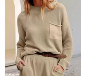 Suéter informal de manga larga con cuello redondo y bolsillo para otoño e invierno para mujer S negro