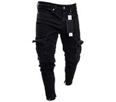 Pantalones vaqueros para hombre Pantalones pitillo ajustados elásticos informales Pantalones negros Pantalones vaqueros S negro