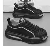 Zapatillas deportivas de piel negra con puntera de concha para hombre, suela gruesa, deportivas de otoño a la moda. 41 Standard
