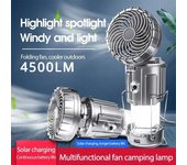 Luz LED portátil solar de 4500 lúmenes para acampar al aire libre, plegable, para tienda de campaña, luz de emergencia con carga USB, luz para tienda de campaña al aire libre, nueva luz para acampar con ventilador eléctrico KS-8076 Silver-4500LM