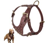 Arnés duradero con púas y tachuelas para perros grandes Arneses de cuero genuino Chaleco de entrenamiento para mascotas para perros grandes Labrador Bulldog L marrón