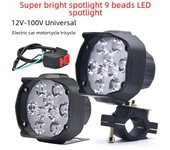 Faro LED superbrillante para bicicletas eléctricas, motocicletas y triciclos: foco externo de alta intensidad 9-bead spotlight + screw + pipe clamp
