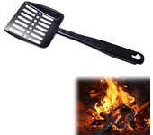 Tamiz de cenizas para chimenea, de metal negro, de 32 cm, hueco, resistente al calor, para carbón, hoguera, para chimeneas y parrillas de exterior. negro