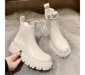 Botas Chelsea de plataforma para mujer, botines cálidos estilo punk gótico, de piel, con tacón grueso y sin cordones, para invierno y otoño 35
