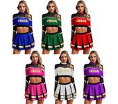 Disfraz de uniforme de animadora para mujer, traje de colegiala para fiesta, deporte, reunión, rave, conjunto de baile callejero de jazz, 2 piezas, actuación en el escenario S azul