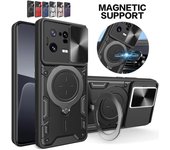 Funda protectora deslizante para cámara Xiaomi 13 Pro, con soporte magnético y anillo de metal, para Xiaomi Mi13, Mi 13 Pro Lite y Xiaomi 13 5G For Xiaomi 13 rojo