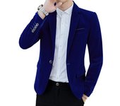 Traje pequeño de terciopelo de pana para hombre, chaqueta ajustada, traje informal de padrino de boda de manga larga M azul