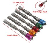 5 uds S2 aleación PH2 Phillips puntas de destornillador magnético de una sola cabeza antideslizante 1/4 pulgadas vástago hexagonal herramientas de destornillador eléctrico de paneles de yeso varios colores
