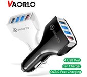 Adaptador de cargador de coche VAORLO de 4 puertos USB con Cable cargador de coche Universal QC3.0 cargador de coche de teléfono móvil para iPhone Samsung Xiaomi Huawei negro