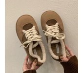 Botas de invierno 2024 para mujer, cálidas botas de nieve de terciopelo afelpado hasta los tobillos con cordones, zapatillas de invierno suaves, zapatos cómodos de algodón para mujer 35 beige