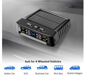 Sistema de monitoreo de presión de neumáticos para automóviles con energía solar, 4 sensores, pantalla inteligente, advertencia de temperatura y presión de neumáticos.