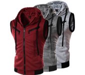 Chaleco sin mangas con capucha para hombre, novedad de verano, chaleco ajustado informal de Color sólido XL vino