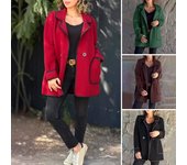 Chaqueta de mujer de otoño y primavera con cuello vuelto holgado, bolsillos, cierre de doble botón, abrigo de lana cálido de doble cara, abrigo de largo medio para ir de compras y viajar M negro