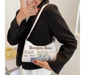 Bolsos de hombro de moda para mujer, bolso de mano de cuero con estampado de periódico para la axila, bolso de mano para mujer