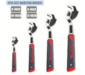 4 llaves ajustables para tubos de 6, 8, 10 y 12 pulgadas, apertura de boca de 9/32 a 1-11/16 pulgadas, para reparaciones de automóviles, bicicletas y plomería.