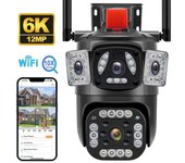 Cámara IP PTZ de 12 MP y 6K con tres pantallas, seguimiento automático de múltiples lentes, detección humana por inteligencia artificial, cámaras de vigilancia CCTV de seguridad inalámbricas a prueba de agua 12MP Camera