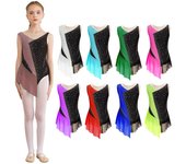 Body de malla transparente sin mangas con retazos y brillantes diamantes de imitación para niñas, para danza, gimnasia, patinaje artístico 5-6 Years fluorescente verde
