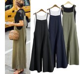 Mono de Tirantes para Mujer Verano Color Sólido Pantalones de Pierna Ancha Peto Peto Monos Casuales Sueltos Sin Mangas Algodón Lino Monos 5Xl XXXL azul marino