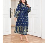 Vestido largo informal con estampado de moda de otoño para mujer de talla grande 0XL azul marino
