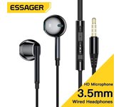 Essager-auriculares con cable y micrófono, intrauditivos de 3,5mm para Xiaomi, Redmi, Samsung, ordenador, PC, tabletas y teléfonos inteligentes negro