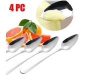 Cuchara de pomelo gruesa de acero inoxidable de 4 piezas, cuchara de postre con borde dentado plata