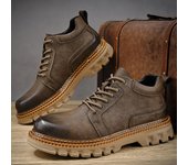 Botas nuevas de cuero genuino para hombre, parte superior de cuero de vaca, suela duradera, con cordones, para otoño e invierno, zapatos de ocio diario para exteriores para hombre 38 negro