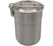 Taza de Camping, taza de café de acero inoxidable, olla de cocina portátil de 1L con tapa, mango plegable para acampar plata
