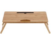 Mesa de estudio plegable de bambú para computadora portátil, con cajón de almacenamiento con ranura para tarjetas y almohadilla para uso doméstico blanco