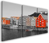Cuadro en lienzo de tres piezas Edificio Mar 60x40 rojo