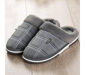 Zapatillas de hombre, zapatos de interior de gamuza de costura de invierno para hombre, Zapatillas de casa acogedoras de felpa a cuadros para hombre 42 negro