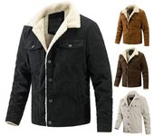 Abrigo de invierno para hombre, pana de abrigo gruesa, bolsillos con solapa Vintage, manga larga con una hilera de botones, chaqueta de invierno ajustada de Color sólido para hombre 2XL negro