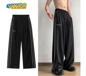 Ropa Y2K para hombre, pantalones de chándal a rayas de verano, pantalones anchos holgados, pantalones Cargo para correr, pantalones para hombre, ropa técnica, ropa coreana 2XL negro