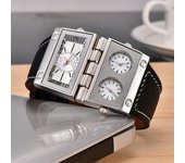 Reloj con esfera cuadrada, 3 zonas horarias, relojes de pulsera para hombre, reloj de cuarzo masculino de gran tamaño, correa de cuero única, reloj de pulsera para hombre