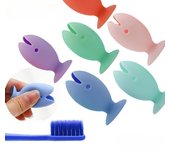 Tapas protectoras para cepillos de dientes, bonitas y portátiles, para viajes, con ventosa de silicona y forma de pez color rosa