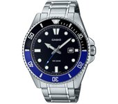 Reloj Casio Standard analógico de acero inoxidable con esfera negra y cuarzo MDV-107D-1A2 200M para hombre negro