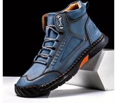Botines de piel sintética grandes cosidos a mano para hombre: zapatos casuales planos con cordones y de moda 39 azul oscuro