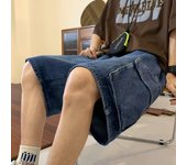Pantalones cortos vaqueros de cinco puntos para hombre, estilo retro americano, holgados, con cintura elástica, informales, de verano XXXL negro