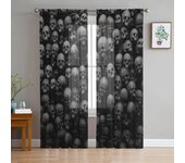 Cortinas transparentes de tul con diseño de calaveras negras para sala de estar, dormitorio, cocina, decoración del hogar, cortinas de gasa W135 x H115cm x1&Rod Pocket