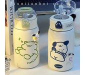 Adorable taza térmica con pajita y forma de garra de oso: portátil, práctica, de acero inoxidable 304 400ml azul