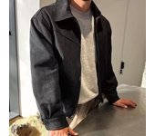 Chaqueta corta para hombre, con solapa, manga larga, cierre de cremallera, color liso, con bolsillos laterales, estilo corto L negro