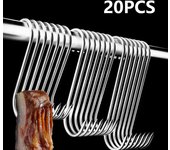 20 piezas de gancho en forma de S de acero inoxidable para ahumar carne de carnicero, cazar, barbacoa, pollo, salchichas de cerdo, tocino, gancho para parrilla 13cm