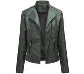 Primavera y otoño ropa de cuero femenina Chaqueta corta femenina abrigo de cuero fino traje de motocicleta para mujer S marrón