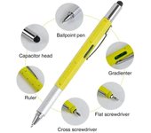 Bolígrafo multifunción de metal, escala seis en uno, gradiente, destornillador, herramienta para pantalla táctil, bolígrafo, suministros escolares y de oficina. negro