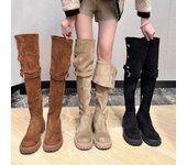 Botas altas por encima de la rodilla para mujer, zapatos de moda, botas largas sin cordones, cómodas, de tacón cuadrado, calzado para mujer 2024 35 albaricoque