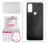 apgo Protective Skin Sticker for the back compatible with Motorola Moto G Pure, Wrap Film, Foil, Vinyl - Pattern Black Leather