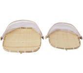 2 cestas de bambú resistentes a los insectos para servir alimentos, con cubierta de malla para platos.