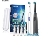 Cepillo de dientes eléctrico recargable y rotatorio para adultos, cepillo de dientes eléctrico giratorio con 8 cabezales de cepillo suaves 4 Heads negro