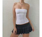 Tops de corsé sin tirantes y2k para mujer, camisetas sin mangas blancas con hombros descubiertos, Top de tubo sin mangas, ropa Sexy tipo corpiño de corte ceñido S negro