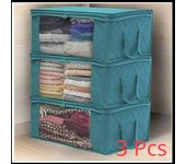 Bolsas organizadoras de almacenamiento plegables para el hogar, bolsas de almacenamiento portátiles, caja de almacenamiento de ropa antipolvo, 3 uds. azul