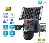 Cámara CCTV V380Pro de 12 MP con múltiples lentes y 3 pantallas, solar, 4G, wifi, inalámbrica, con panel solar, PTZ, impermeable, para exteriores. WiFi Cam